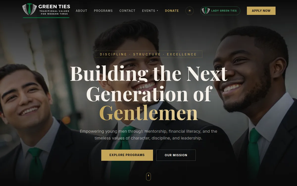 Screenshot of the GreenTies homepage